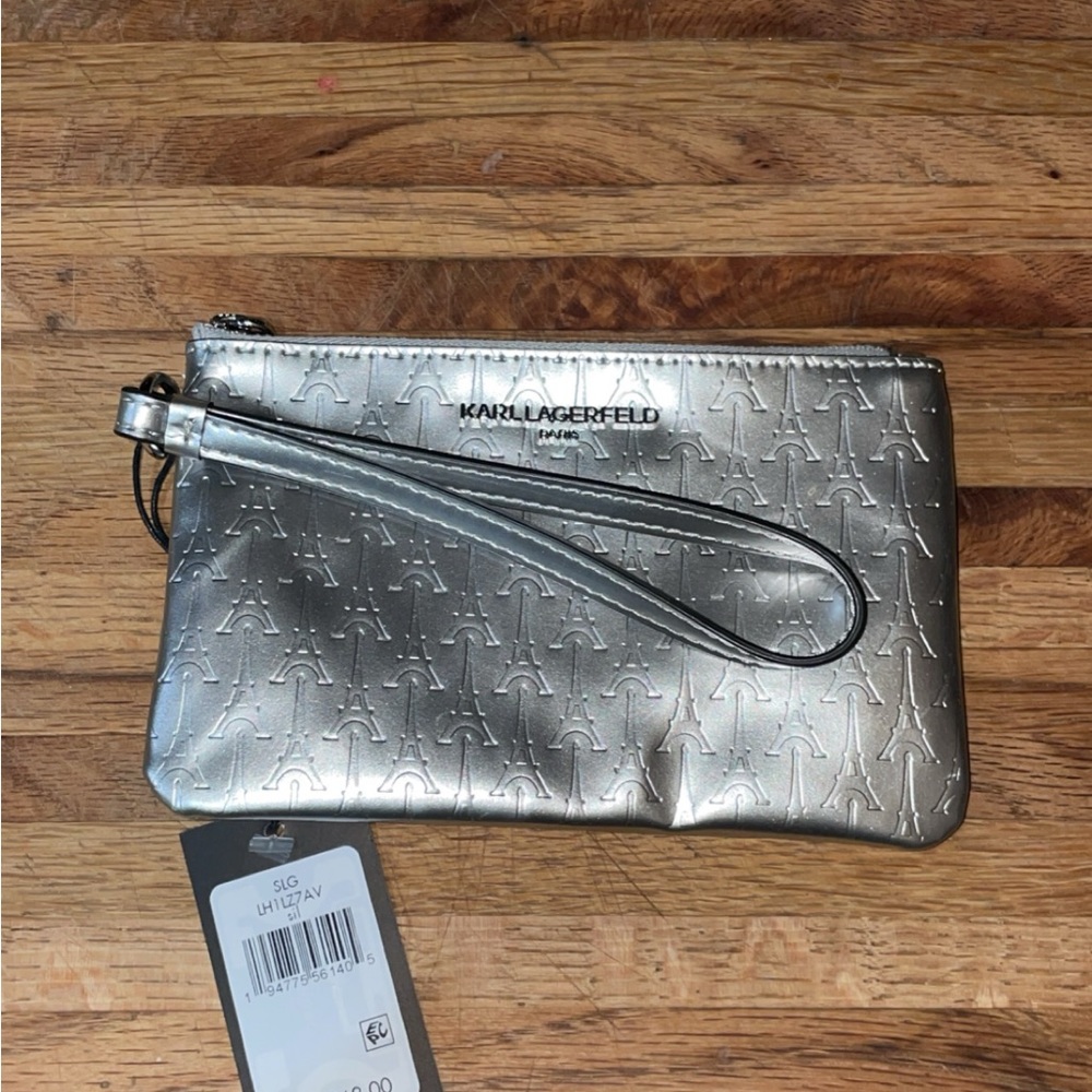 Authentic silver Karl Lagerfeld wristlet